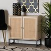 Baxton Studio Caterina MidCentury Transitional Natural Brown Finished Wood and Natural Rattan Storage Cabinet 220-12859-ZORO